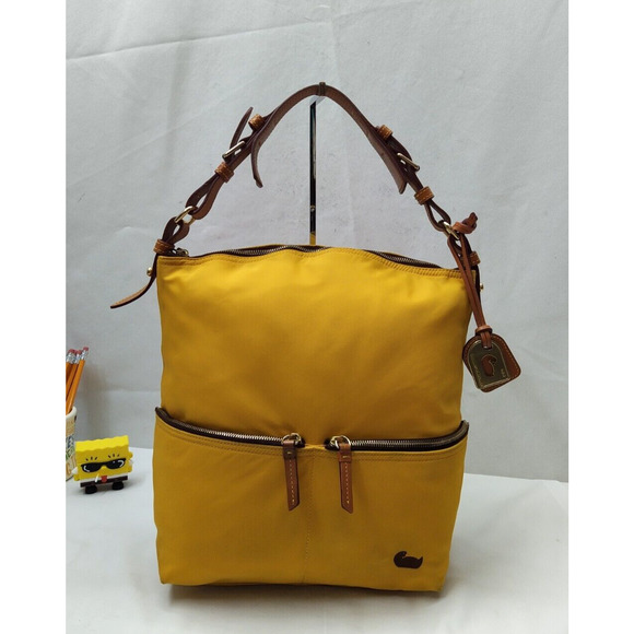 Dooney & Bourke Wayfarer Yellow Nylon Leather Trim Zipper Pockers Shoulder Bag - Picture 1 of 16